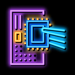 radio microchip neon light sign vector. Glowing bright icon radio microchip sign. transparent symbol illustration