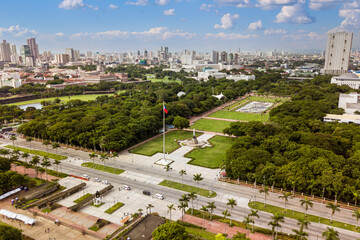 Manila, Philippines - Aerial Rizal Park (Luneta) and the surrounding skyline of Metro Manila.