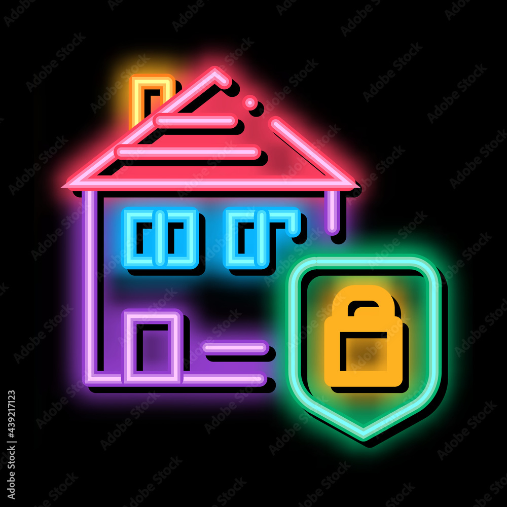 Poster house protection neon light sign vector. glowing bright icon house protection sign. transparent symb