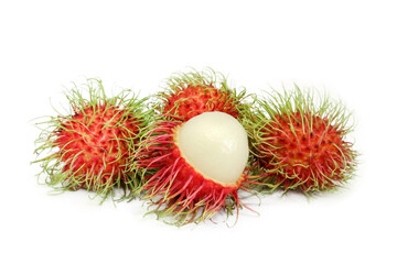Rambutan sweet delicious fruit on white background with cliping mask