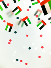 United Arab Emirates celebrated Independence Day. December 2. al-Imarat al-Arabiya al-Muttahida. motto is God, Nation, President. Anthem Flourish, my country.national flags on a foggy background