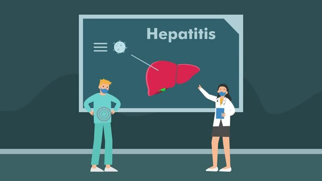 Female doctor showing infected liver of patient