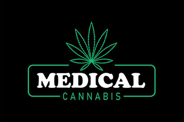 Logo of green leaf of Cannabis Indica, Sativa. Medical marijuana. Simple form, for graphic design of logo, emblem, sign, badge, label.