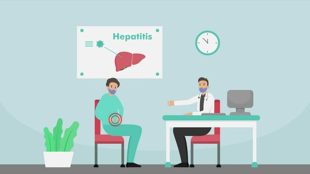 Man consulting with doctor related hepatitis