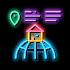 house location neon light sign vector. Glowing bright icon house location sign. transparent symbol illustration