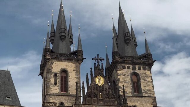 Spires and front of Church of Mother of God before T&yacute;n,Prague,Czechia.