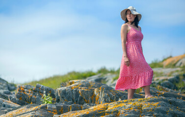 Woman in a pink dress