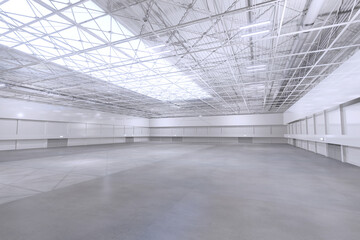 Empty exhibition center. backdrop for exhibition stands.white stadium.organic farm.3d render.
