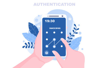 Authentication Security Vector Illustration Via Phone Or Computer For Code Message Shield And Password Secure Notice Login