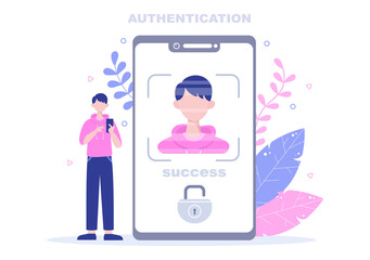 Authentication Security Vector Illustration Via Phone Or Computer For Code Message Shield And Password Secure Notice Login