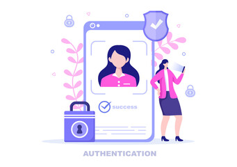 Authentication Security Vector Illustration Via Phone Or Computer For Code Message Shield And Password Secure Notice Login
