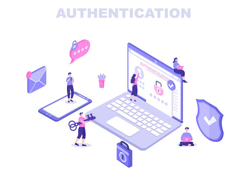 Authentication Security Vector Illustration Via Phone Or Computer For Code Message Shield And Password Secure Notice Login