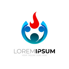 People community icon with fire design template, family logos
