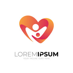 Abstract love logo with people care, charity icon