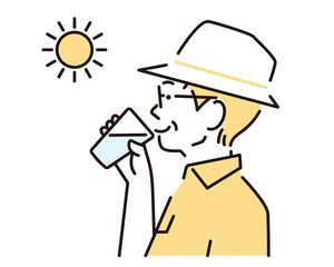 シンプル　イラスト　グラスの水を飲む高齢の男性