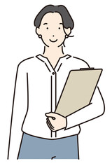 シンプル　イラスト　受付でお客さんを待つ女性