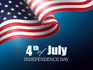 Blue illustration with silhouette of the flag of America, Independence Day, design element