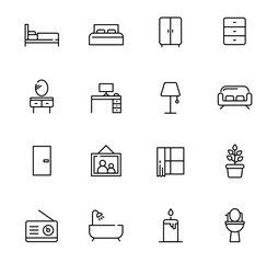 Furniture interior props icons collection. outline simple design illustration.