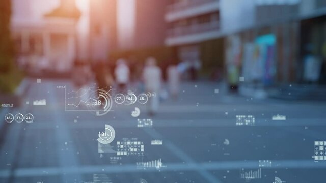 歩く人々とグラフ　社会と統計