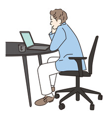 シンプル　イラスト　仕事をする男性の横顔