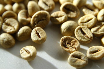 Close up of green coffee beans texture