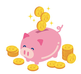 コインと豚の貯金箱のイラスト