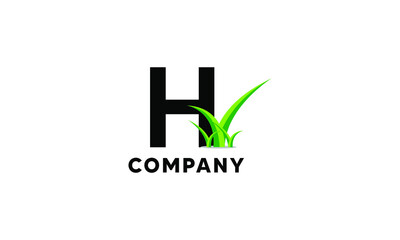 Letter H Lawncare Landscaping Green Grass Logo
