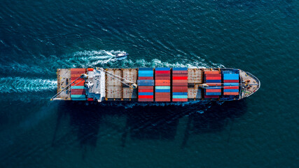 Aerial view container ship global business logistics import export worldwide, Container cargo ship...