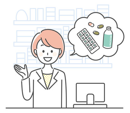 pharmacist offering medicine, thought bubble clip art preview