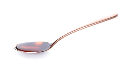 Spoon with tasty honey on white background