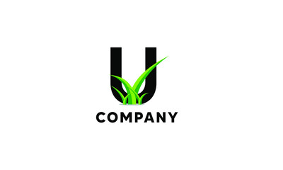 Letter U Lawncare Landscaping Green Grass Logo