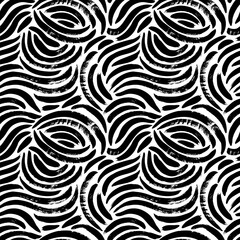 Obraz premium Organic irregular circular lines vector seamless pattern. Hand drawn black and white organic shapes texture. Biological grunge squiggle lines, structure of natural cells. Abstract brushstrokes. 