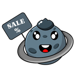 planet uranus mascot cartoon character holding sales board