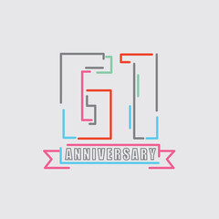 61th Years Anniversary Logo Birthday Celebration Abstract Design Vector Illustration.