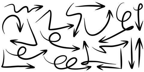 set of hand drawn arrows isolated on white background. for business infographic, banner, web and concept design.Vector doodle design elements.