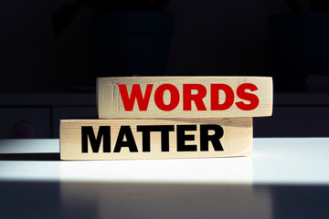 WORDS MATTER. The text is on the light cubes. Bright solution for business, financial, marketing...