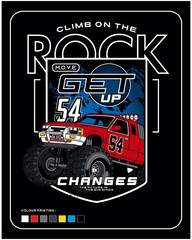 driving a car on the rock, vector car illustration design graphic for printing