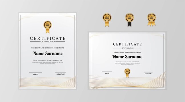 Certificate of appreciation completion gold wavy line art border template