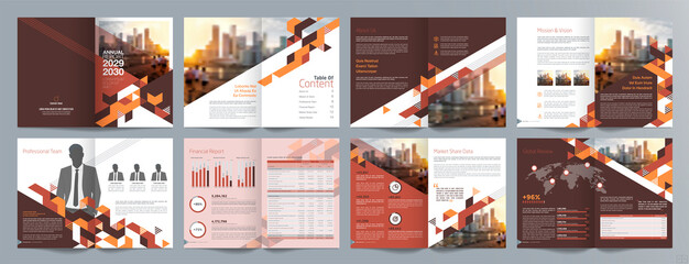 Fototapeta na wymiar Corporate business presentation guide brochure template, Annual report, 16 page minimalist flat geometric business brochure design template, A4 size.