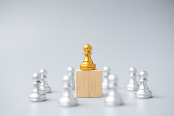 golden chess pawn pieces or leader  businessman with circle of silver men. victory, leadership,...