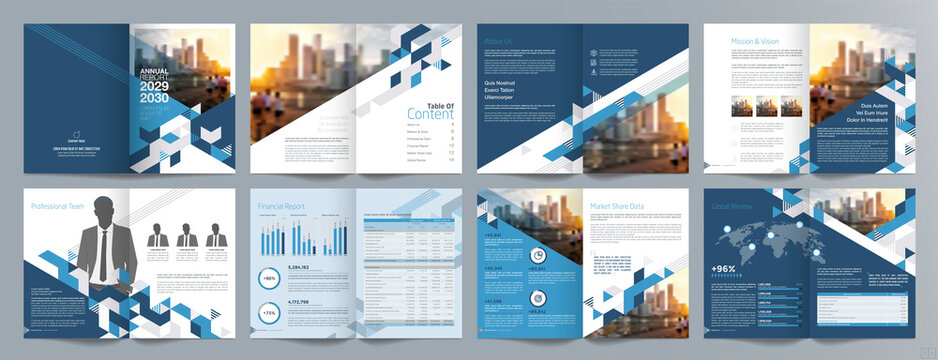 Corporate Business Presentation Guide Brochure Template, Annual Report, 16 Page Minimalist Flat Geometric Business Brochure Design Template, A4 Size.