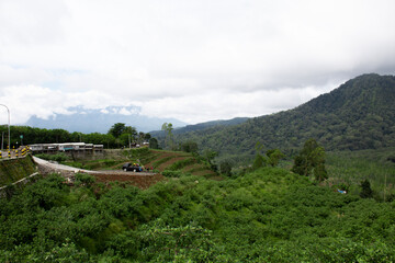 Fototapeta na wymiar Mountain view with park and trees around the mountain