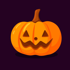 pumpkin on a dark background with a carved smile. Orange pumpkin with a smile for your design for the holiday Halloween. Vector illustration.