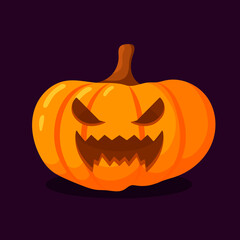 pumpkin on a dark background with a carved smile. Orange pumpkin with a smile for your design for the holiday Halloween. Vector illustration.