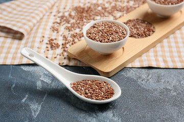 Composition with flax seeds on color background