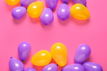 Festive air balloons on color background