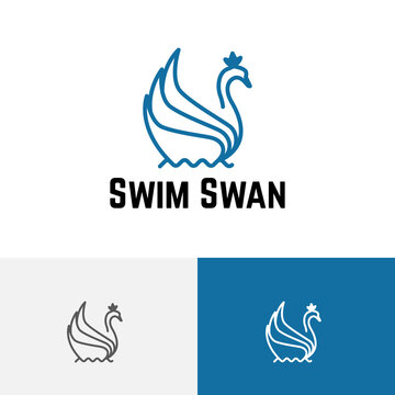 Swim Swan Crown Goose on Water Pool Line logo