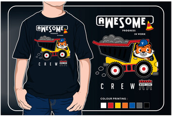 awesome truck crew, vector animal cartoon illustration design graphic for printing