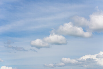 beautiful sparse clouds in the blue sky.Cloudscape.Sunny day. blue sky background with a tiny...