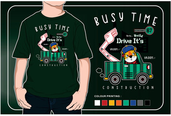busy time driving truck, vector animal cartoon illustration design graphic for printing